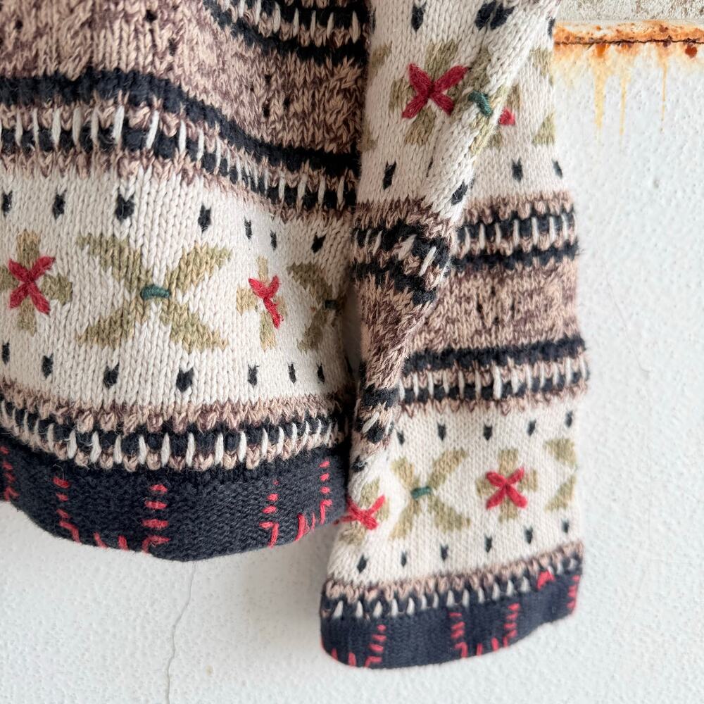 Vtg Sweater Fair Isle Floral Nordic Knit Womens XL Cottagecore Cozy Pullover - Picture 4 of 7